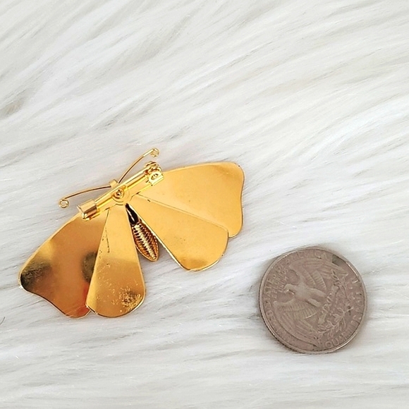 Vintage Dainty Orange Red Gold Tone Butterfly Unsigned Brooch Pin Jewelry - Picture 9 of 12